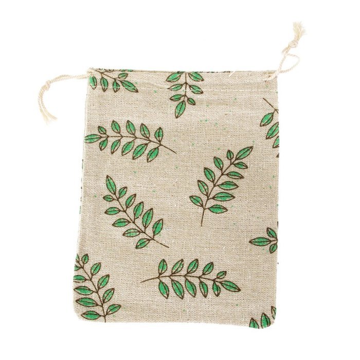 10 x Linen Jute Cloth Sack Jewelry Pouch Drawstring Gift Bags (Leaf Pattern) N13