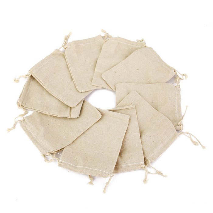 10 x Linen Jute Cloth Sack Jewelry Pouch Drawstring Gift Bags (Leaf Pattern) N15