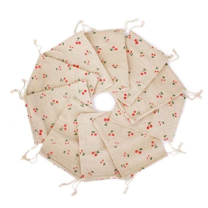 10 x Linen Jute Cloth Sack Jewelry Pouch Drawstring Gift Bags (Leaf Pattern) N18