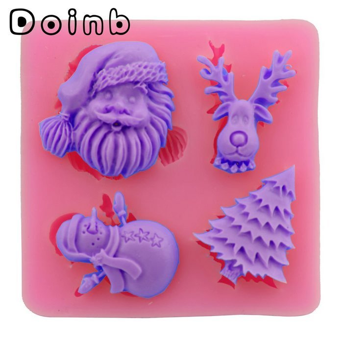 Doinb Christmas Trees Santa Claus Snowman Deer FDA Silicone Fondant Molds Outer Size 7.3x7.3x1.2cm GJM-2800 N44
