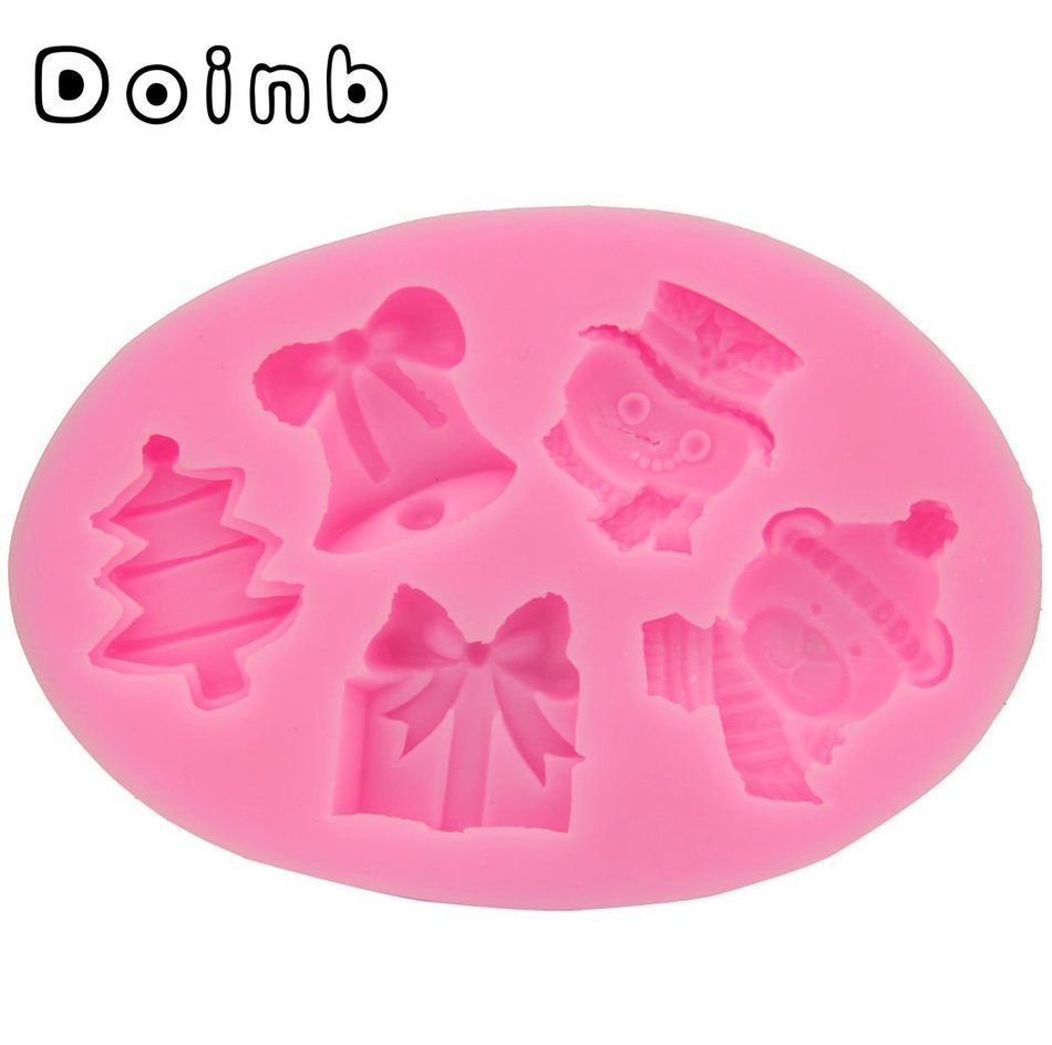 Doinb Christmas Trees Santa Claus Snowman Deer FDA Silicone Fondant Molds Outer Size 7.3x7.3x1.2cm GJM-2800 N55