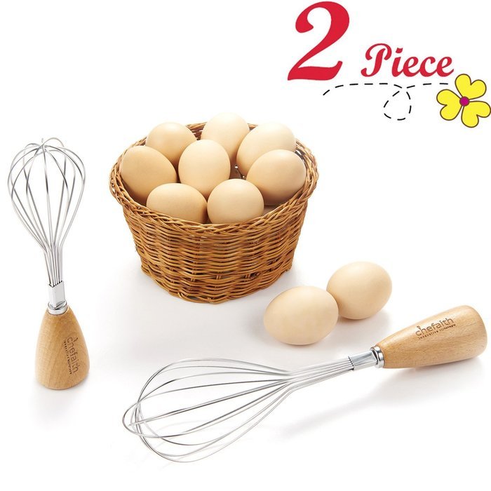 Chefaith 2-Pcs Stainless Steel Balloon Whisk, 9" & 7" [Wooden Handle for Nice Grip] - Premium Quality Kitchen... N5