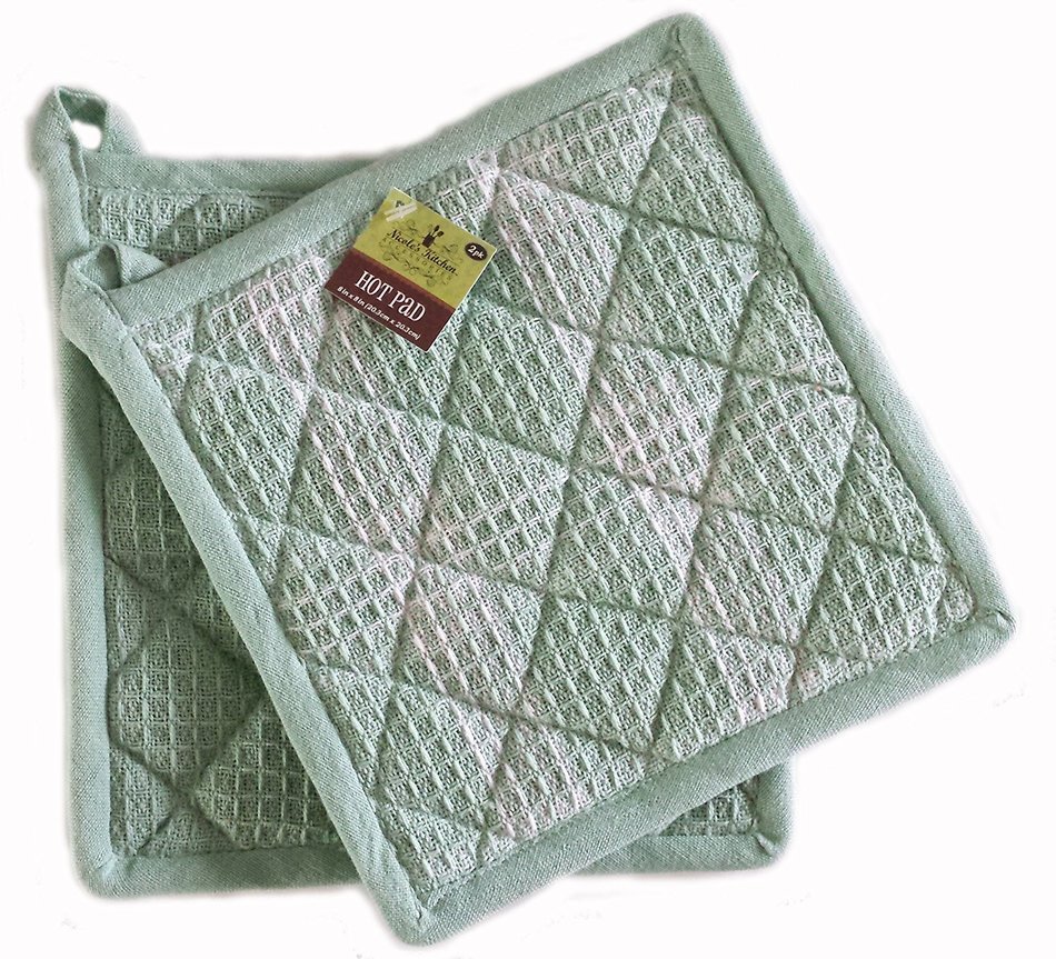 Souffle Cooking Bundle Gift Set- 2 Items: Set of 6 White Souffle Ramekins and Two Mint Green Hot Pads