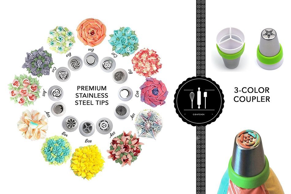 Russian piping tips set for icing nozzles pastry decoration-PREMIUM stainless steel 35 frosting flowers tip kit... N12