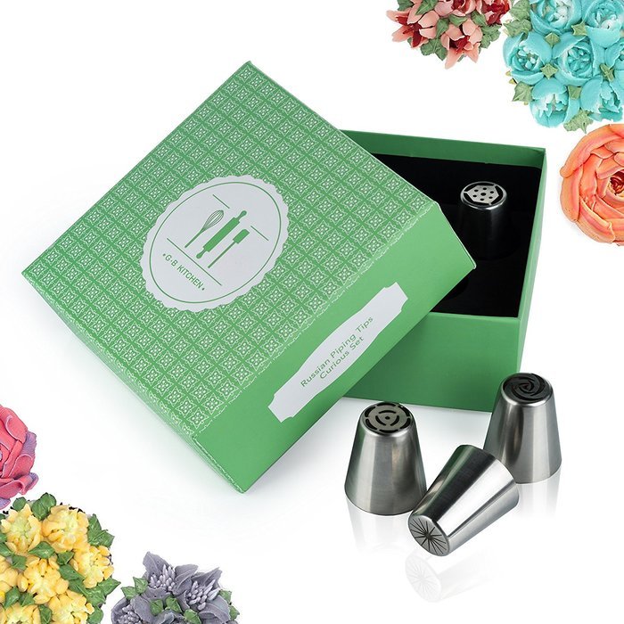 Russian piping tips set for icing nozzles pastry decoration-PREMIUM stainless steel 35 frosting flowers tip kit... N16