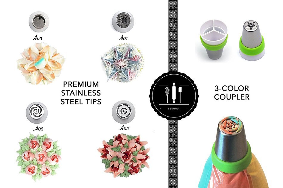 Russian piping tips set for icing nozzles pastry decoration-PREMIUM stainless steel 35 frosting flowers tip kit... N17