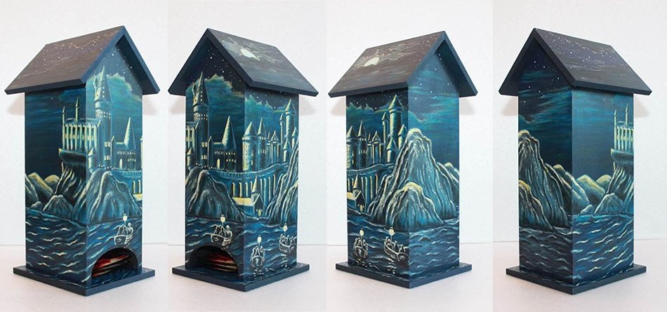 Handmade Wood Tea House Box Storage Kitchen Decor Harry Potter Tea Bag Holder N3