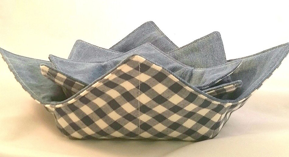 Microwave Bowl Cozy Denim/ Soldier Blue Gingham 3 pc. Set