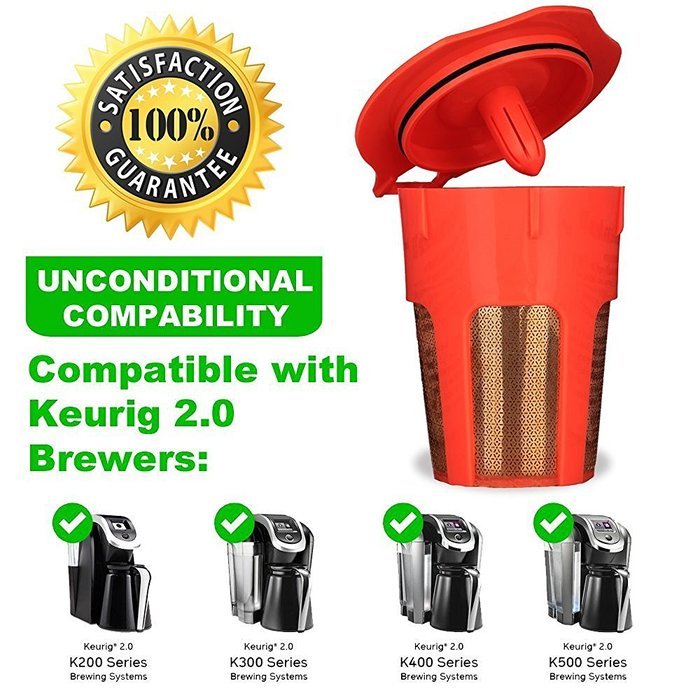 24K Gold Reusable K Cup and K Carafe Coffee Filter Pod by Breworo - Accessories for Keurig 2.0 K250, K300, K400... N7