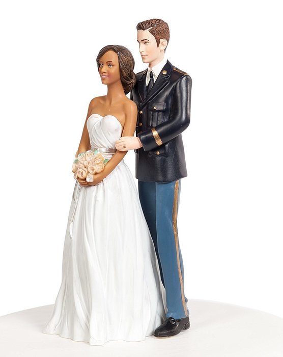 Army Military Wedding Cake Topper - Interracial African American Bride and Caucasian Groom N2