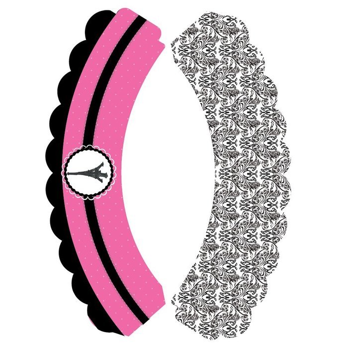 Paris Themed Cupcake Wrappers, Black and White Damask, Confetti Couture Party Supplies, 36 Wraps N4