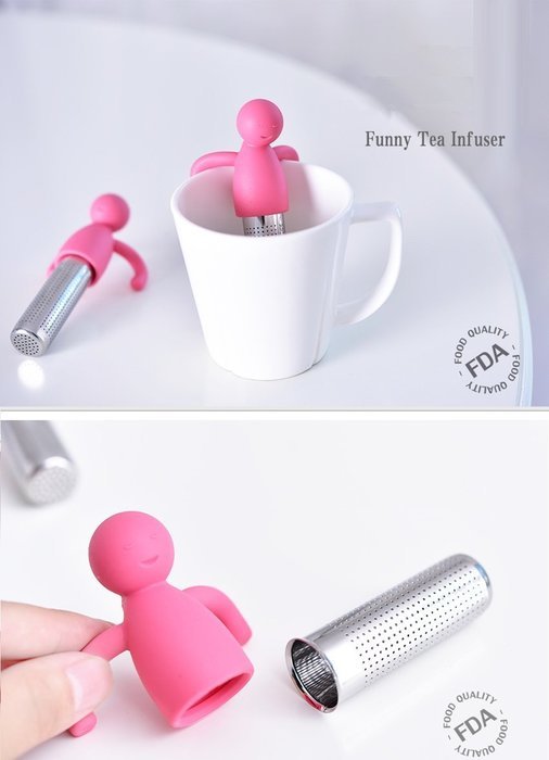 Huayoung Cute Lilliput/Dolphin Multifunctional Stainless Steel & Silicone Cylinder Tea Filters Tea Infusers (Pink-L) N4