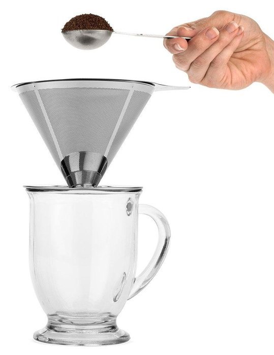 Kobwa Stainless Steel Coffee Filter Reusable Paperless Pour Over Cone Dripper with Cup Stand N5
