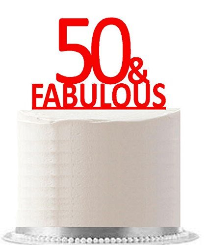 50 & Fabulous Red Birthday Party Elegant Cake Decoration Topper
