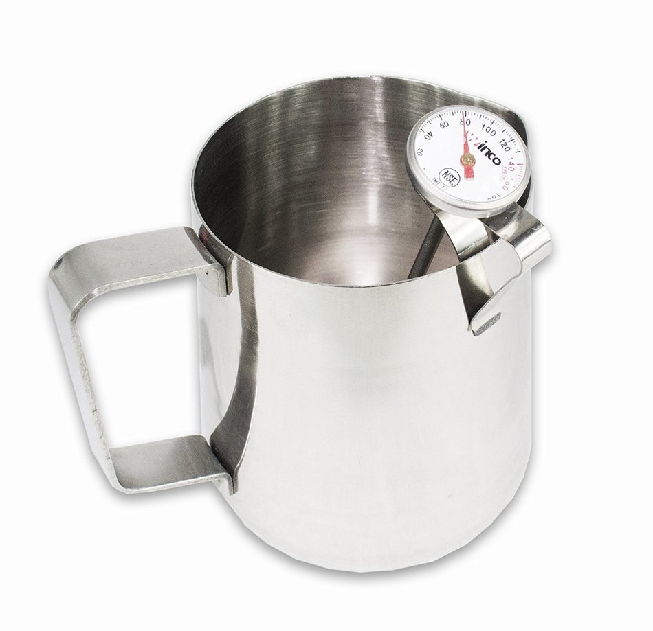 2dayShip Commercial Stainless Steel Frothing Pitcher Set with Thermometer (12 Once and 20 Ounce Frothing Pitchers) N5