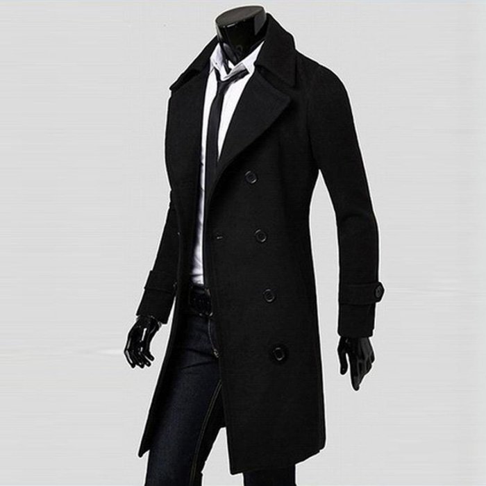 Men's Jacket,Laimeng Winter Slim Stylish Trench Coat Double Breasted Long Jacket Parka (M, Khaki) N5