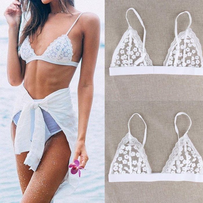 Bra Top ，Beautyvan Comfortable Lingerie Floral Sheer Lace Bra Top Seamless Bralette Cup (L, White) N4