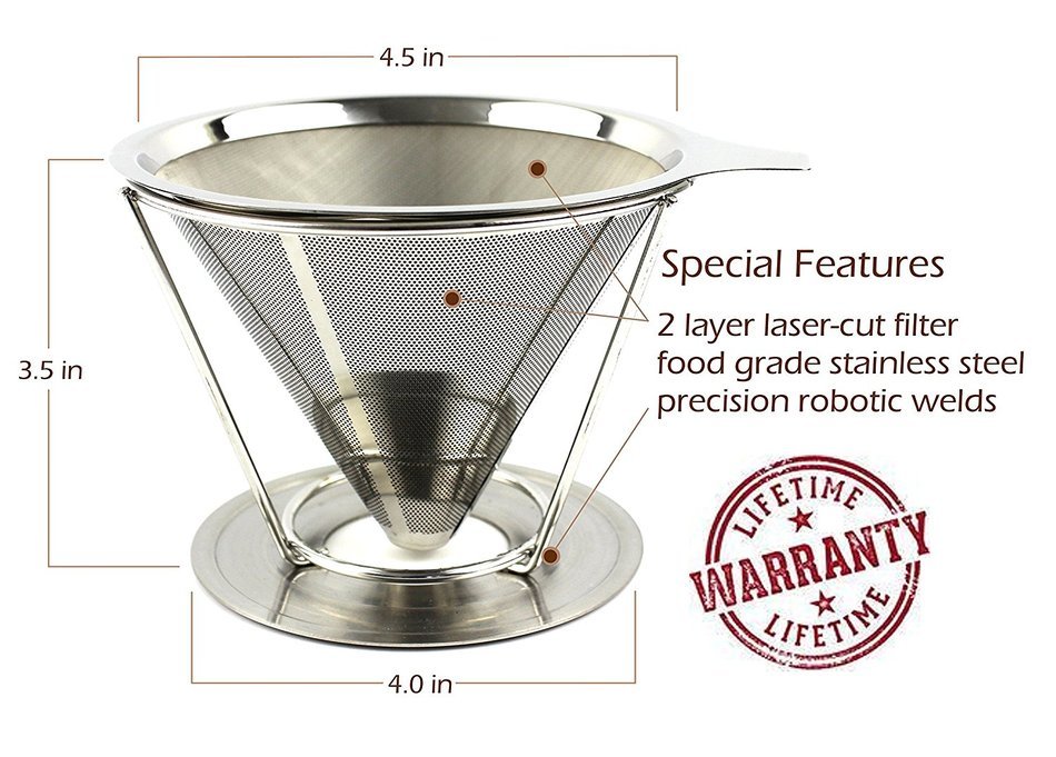 Mona Lisa Barista Pour-Over Coffee Dripper - The Reusable Stainless Steel Coffee Filter Cone and Stand (1-2 Cup... N6