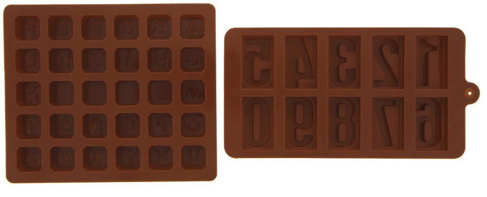 Juvale Silicone Chocolate Hard Candy Mold Set Numbers Alphabet Heat Resistant - 2 Piece Set- 7x6x.5" and 8x4.5x.5" N3