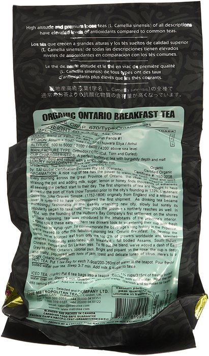 Metropolitan Tea 60 Count Classic Teabags, Organic Ontario Breakfast Tea N3