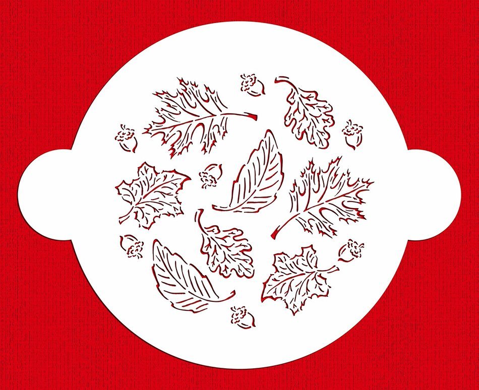 Designer Stencils C273 Fall Leaves Cake Stencil Top, Beige/semi-transparent N2