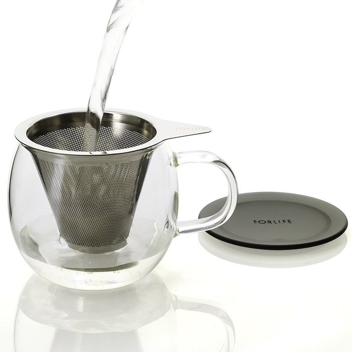 FORLIFE Lucidity Glass Brew-in-Cup with Stainless Infuser and Lid, 12-Ounce/355ml, Teal N8