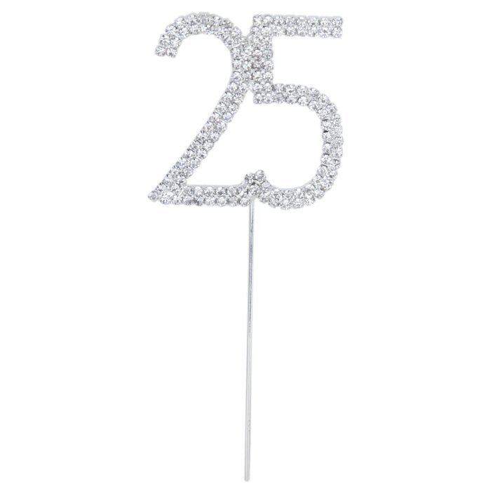 1 X 25th Anniversary Birthday Cake Topper w/Rhinestone Party Decoration N4