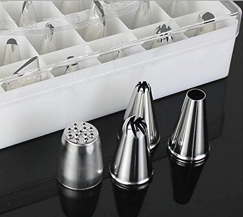 Drhob 24 Pcs Icing Piping Nozzles Pastry Tips Cake Sugarcraft Decorating Tool Set ( Color: Silver)