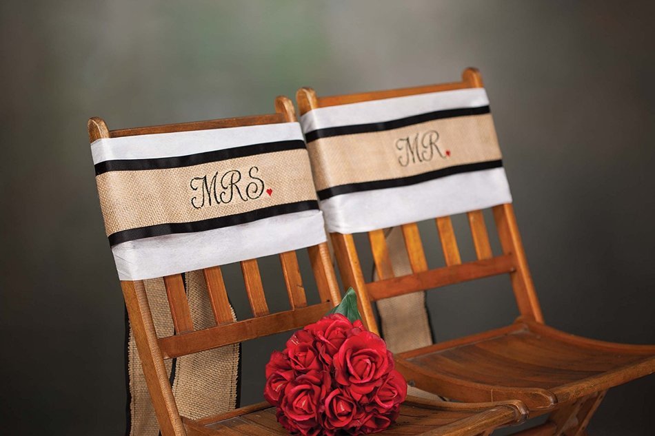 Hortense B. Hewitt Burlap Mr. and Mrs. Chair Sashes, Set of 2 N2