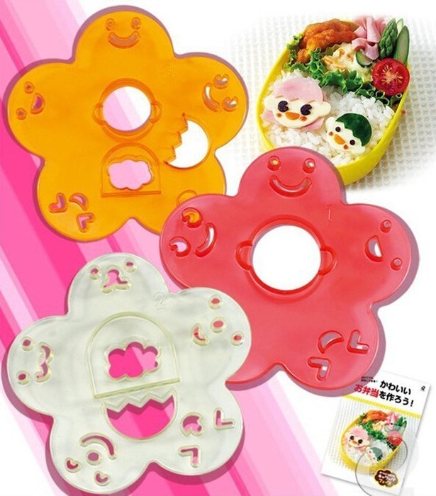 OHF 3 in 1 Bento Accessories Various Emotion Expression Rice Mold Onigiri Shaper and Dry Roasted Seaweed Cutter...