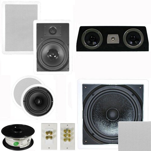 Theater Solutions 5.1 Home Theater 8" and 6.5" Speaker Set with Center, 10" Passive Sub More TS6C8WC51SET10