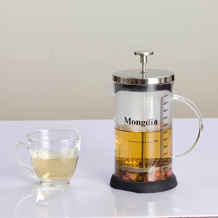 Oak-Pine 600 ML / 20 Oz Portable Heat Resistant Stainless Steel High Borosilicate Glass Graduated French Coffee... N5