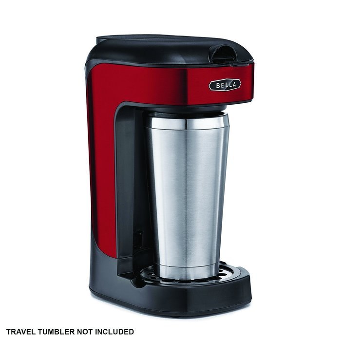 BELLA One Scoop Single Serve Personal Coffee and Tea Maker, color stainless steel and black N17