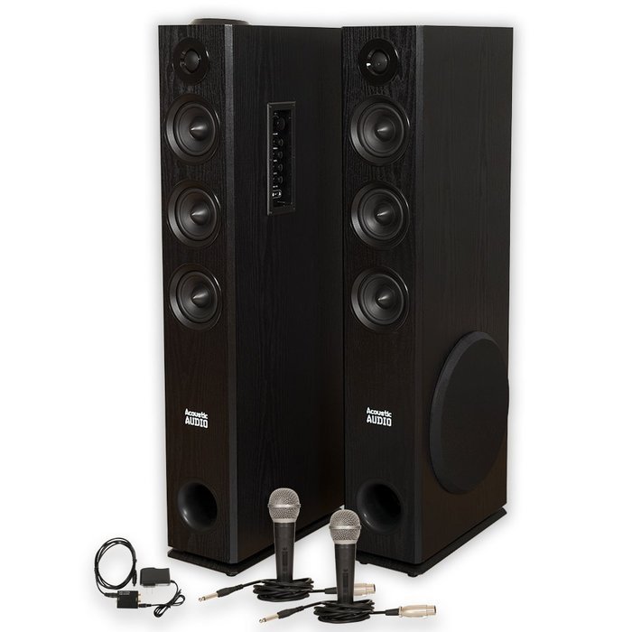 Acoustic Audio TSi350 Bluetooth Powered Floorstanding Tower Multimedia Speakers with Optical Input and Mics TSi350DM2