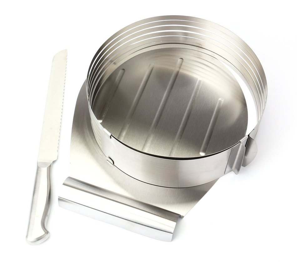 Bekith 3 Piece Stainless Steel Mousse Mould Layer Cake Slicer Kit, Silver