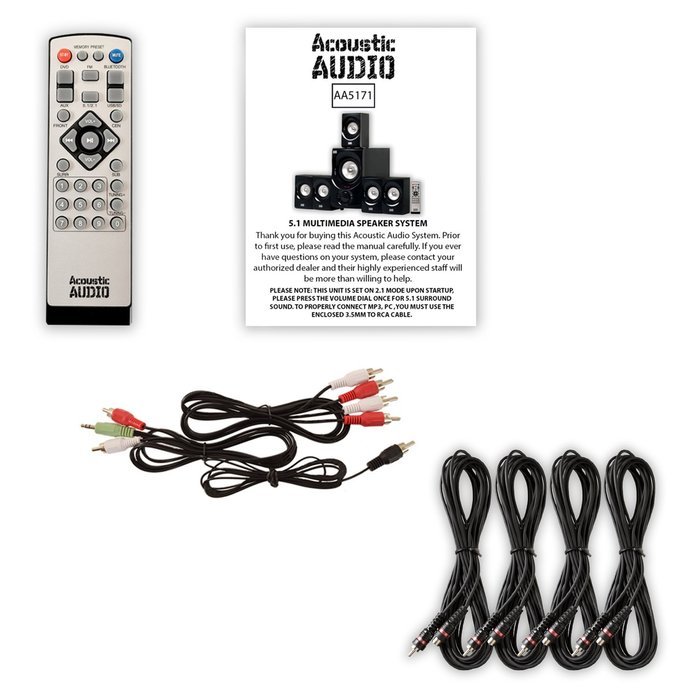 Acoustic Audio AA5171 Home Theater 5.1 Bluetooth Speaker System with FM and 4 Extension Cables N2