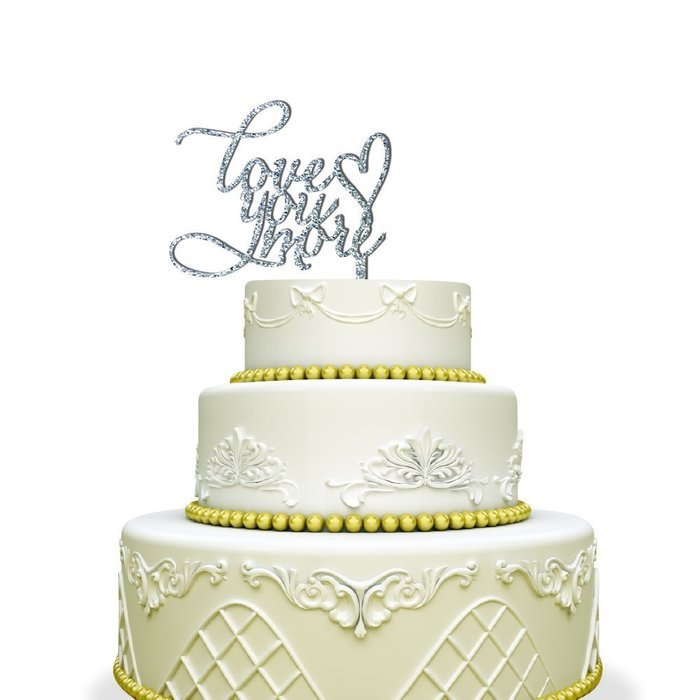 Love You More Wedding Cake Topper with Heart Black N3