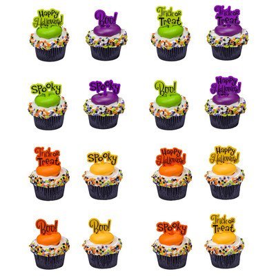 Halloween Party Greeting Cupcake Picks - 24 pc N3