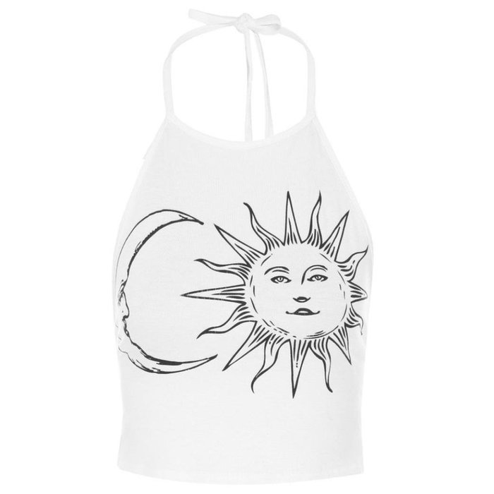 Vest Top ，Beautyvan Comfortable Fashion Women's Sleeveless Sun Moon Print Halter Neck Tied Crop Vest Top (M, Grey) N6