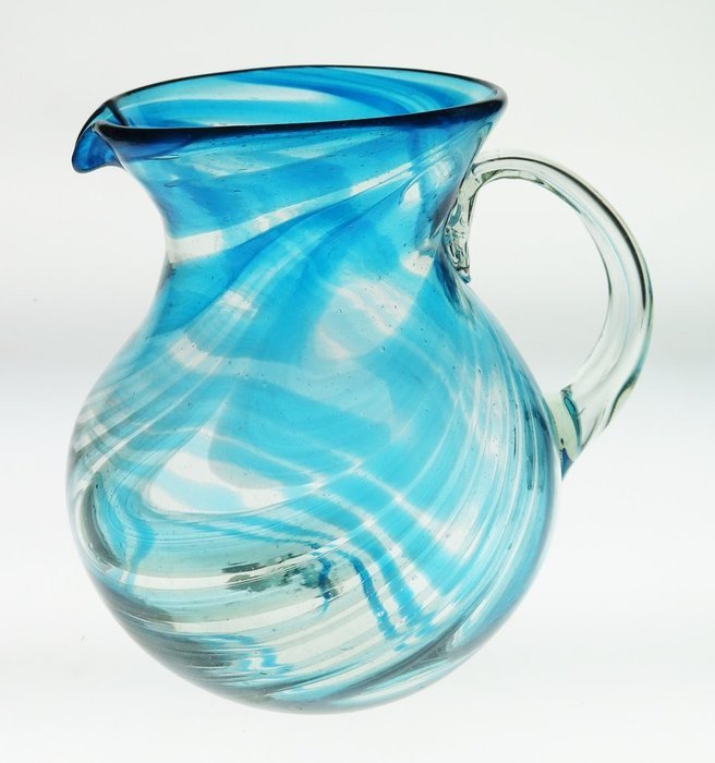 Mexican Glasses & Pitcher Set, Turquoise Swirl 16 oz (Set of 6) N3
