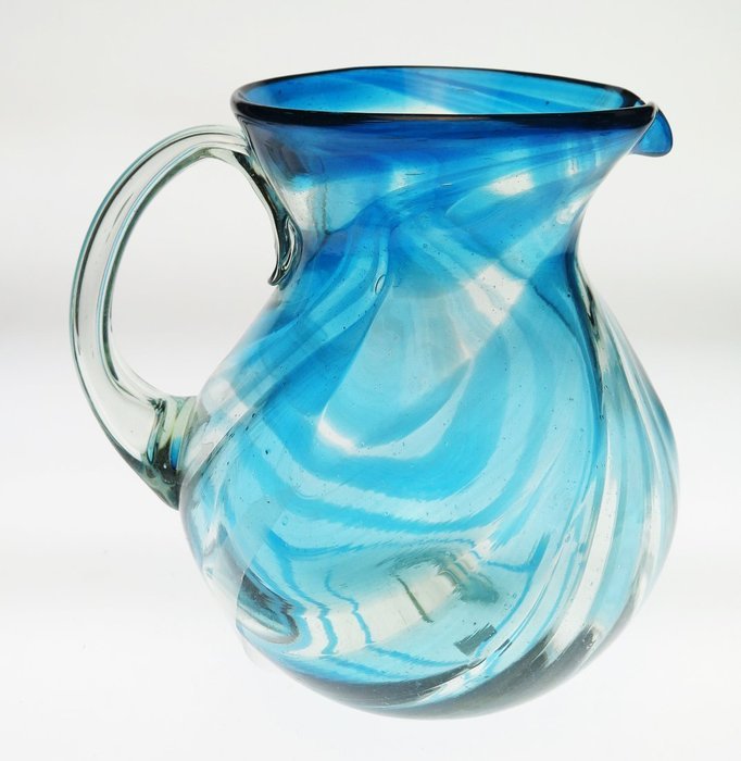 Mexican Glasses & Pitcher Set, Turquoise Swirl 16 oz (Set of 6) N4