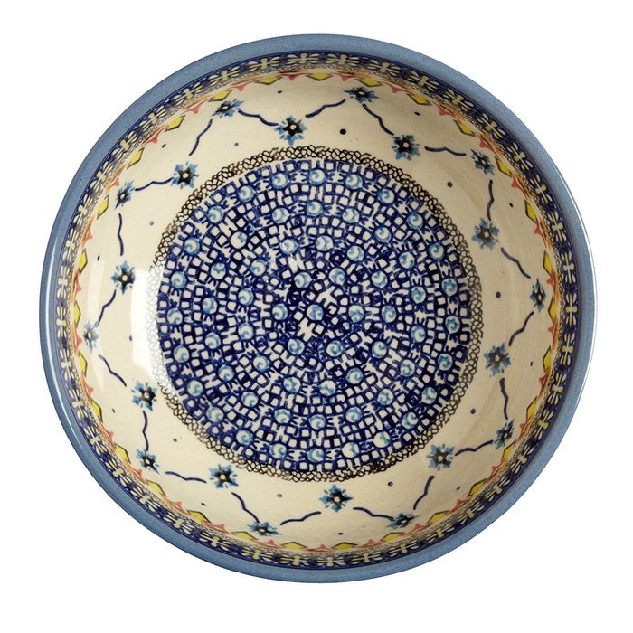 Ceramika Wiza Genuine Polish Pottery Blue Linked Florals Mixing Bowl, 8-Inch
