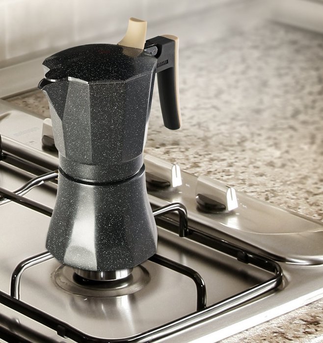 Osaka Stovetop Espresso Maker - Aluminum with Marbled Coating, Stove-Top Moka Pot "Nijo Castle" (6 Cup) N9