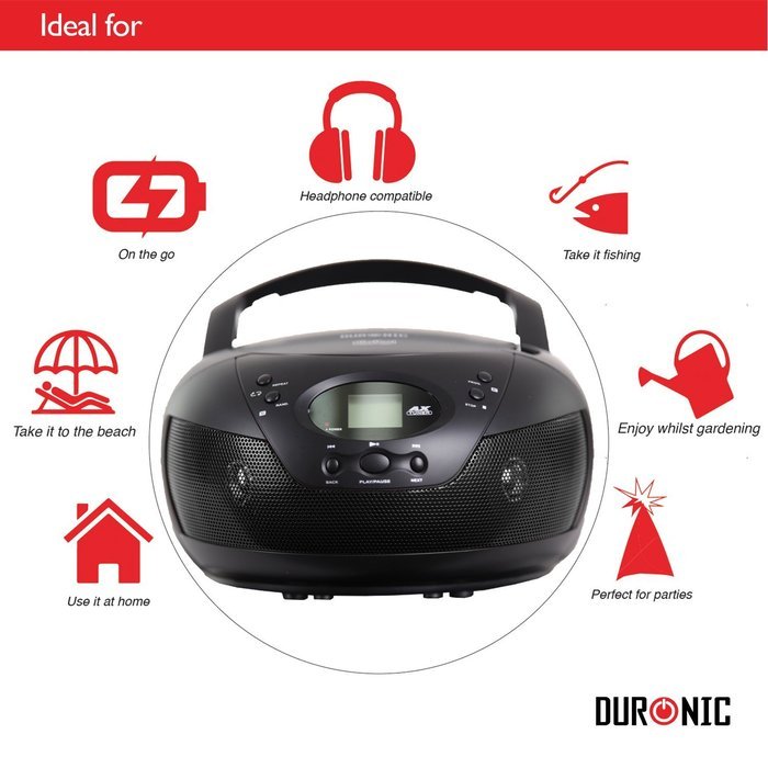 Duronic RCD008 Portable CD Boombox with AM/FM Radio - Connect & play from MP3 Player/Ipod/Iphone N4