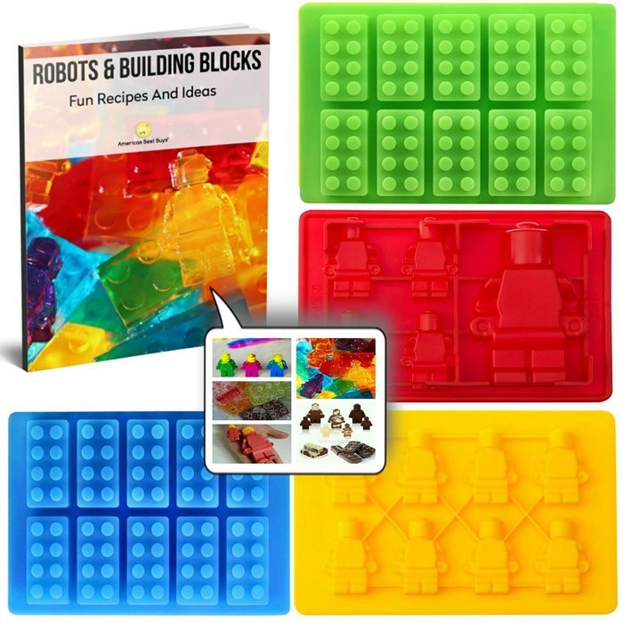 Best Candy Molds & Ice Cube Mold for Lego Lovers with Bonus Recipe eBook by Americas Best Buys (4-Pack) N6
