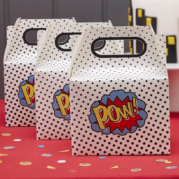 Ginger Ray Comic Superhero Pow Kids Party Boxes (5 Pack), Mixed N3