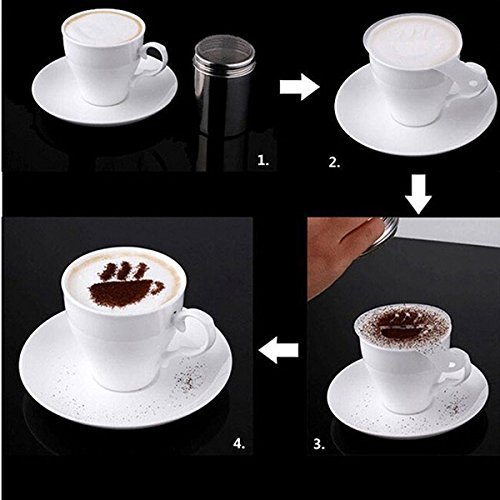 LADEY Fashion Cappuccino Coffee Barista Stencils Template Strew Pad Duster Spray Tools 16pcs/Pack N3