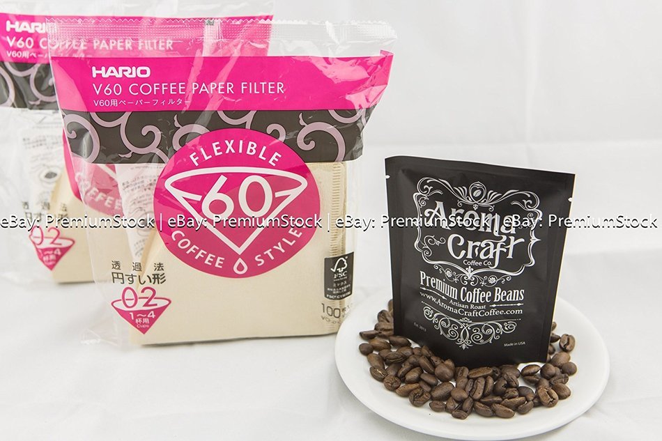 HARIO V60 02 Natural Filter Paper 100 Count 2 Packs (Total of 200 Sheets) Value Gift Set and Colombian Coffee N2