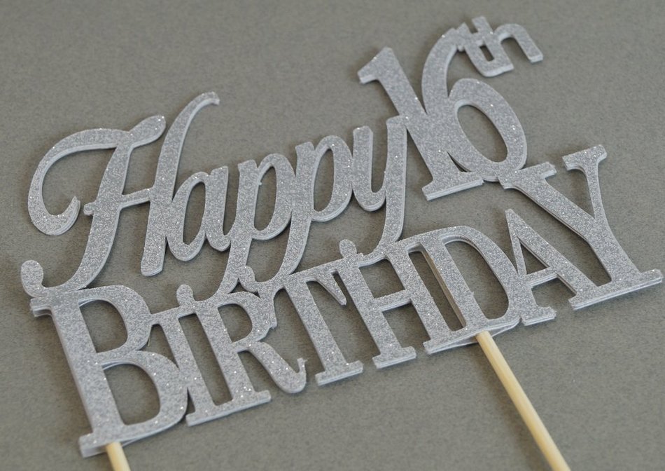 All About Details Silver Happy-16th-birthday Cake Topper N2