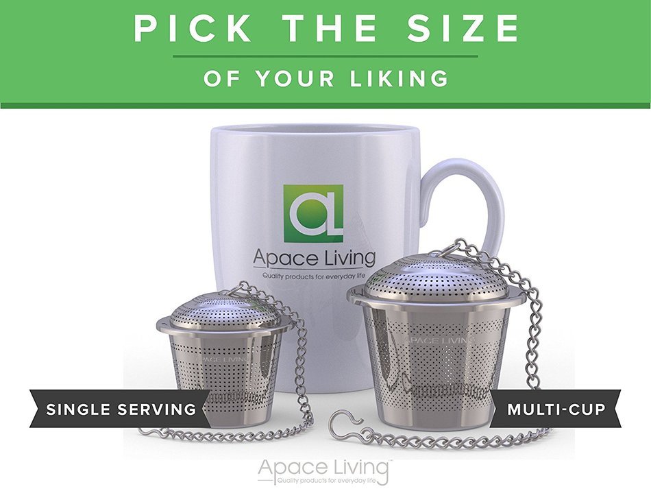 Apace Living Loose Leaf Tea Stainless Steel Strainer (Set of 2) with Tea Scoop and Drip Trays, Medium N9